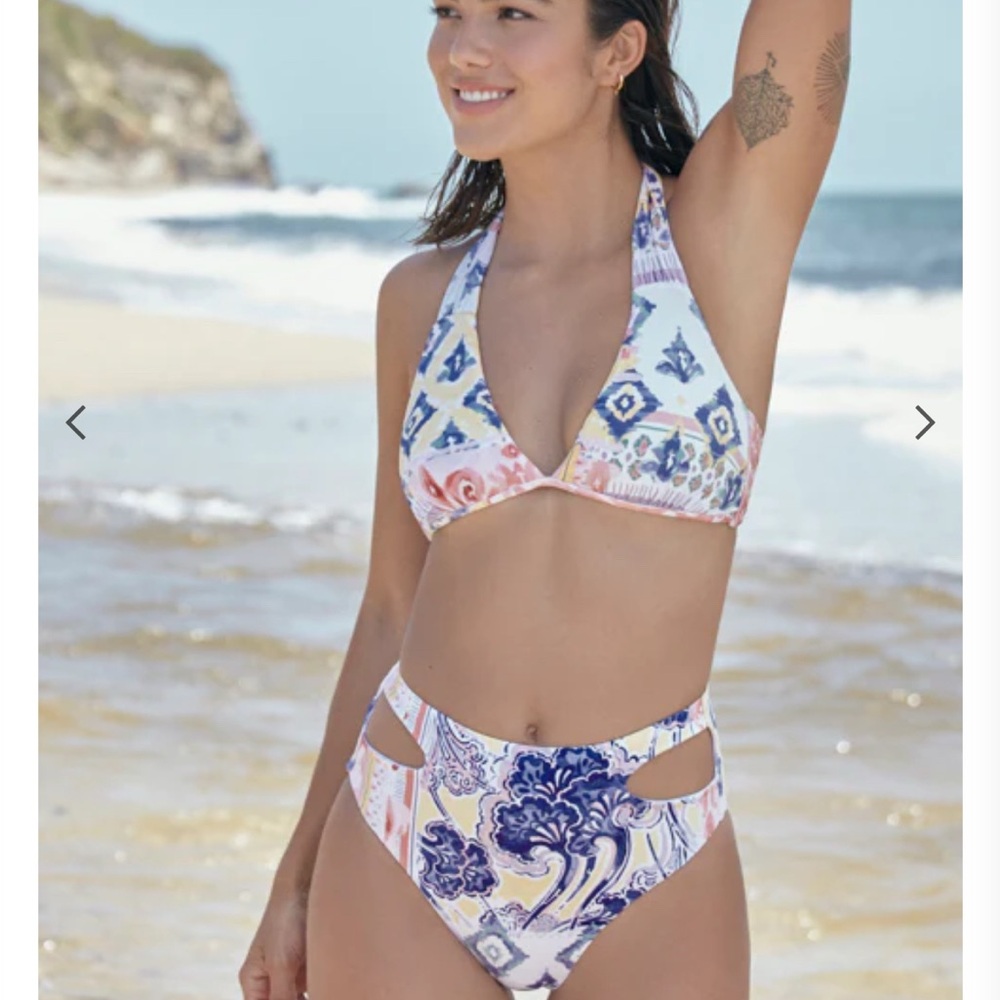 Floral Bikini Set Swimwear high waist bottom halter bra top-size M